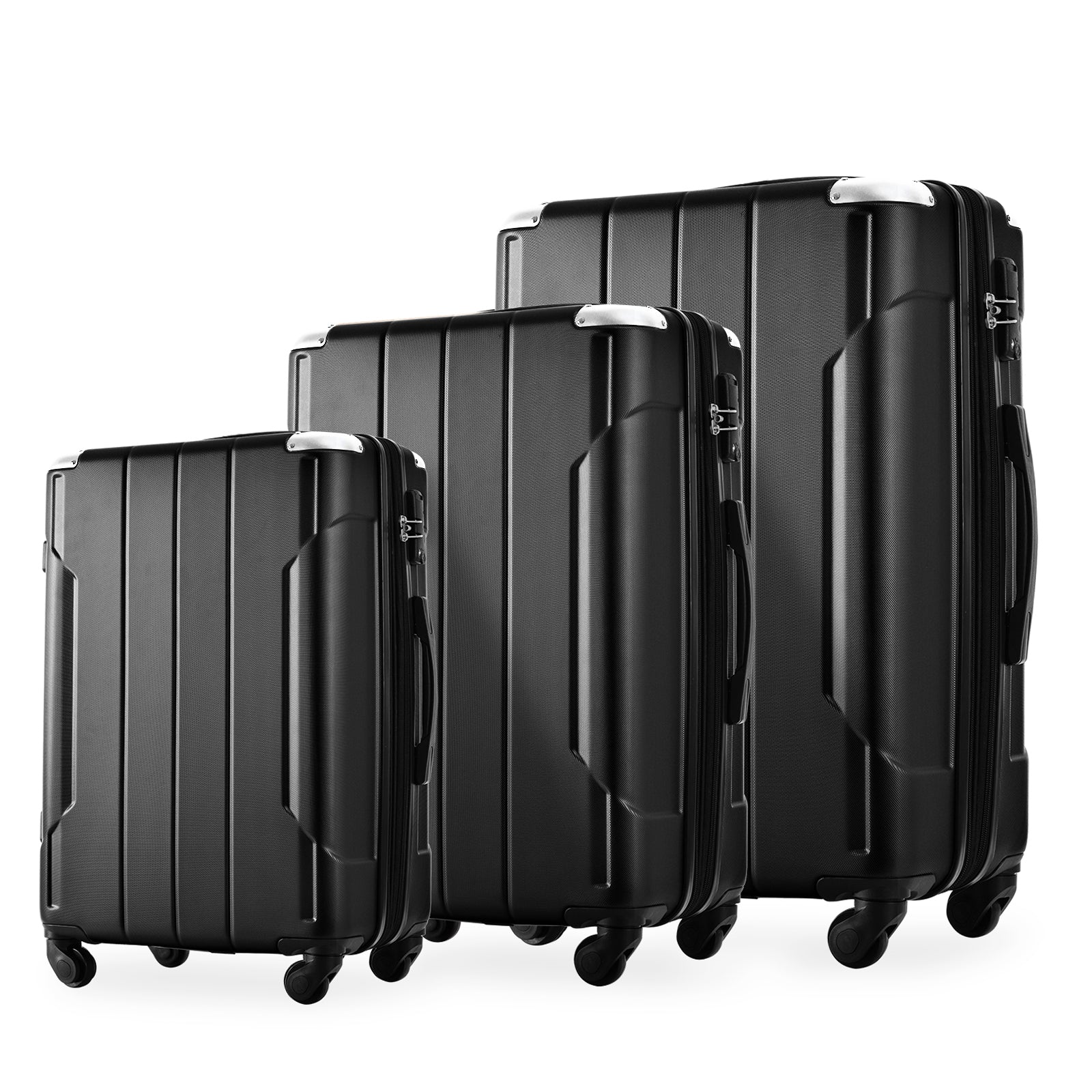 Hardshell Luggage Sets 3 Pcs Spinner Suitcase with TSA Lock Lightweight 20''24''28'' Black + ABS - Korvel