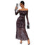 One-Shoulder Long Sleeve Mesh Leopard Print Dress for Women - Korvel