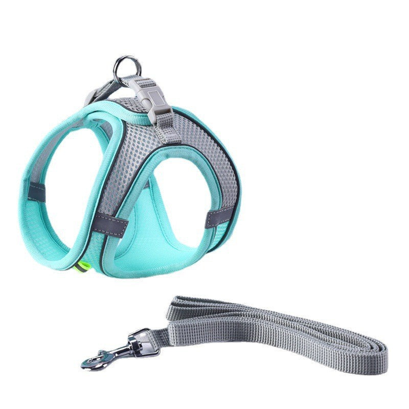 Adjustable Reflective Breathable Mesh Pet Harness for Cats and Dogs with Leash for Outdoor Use - Korvel