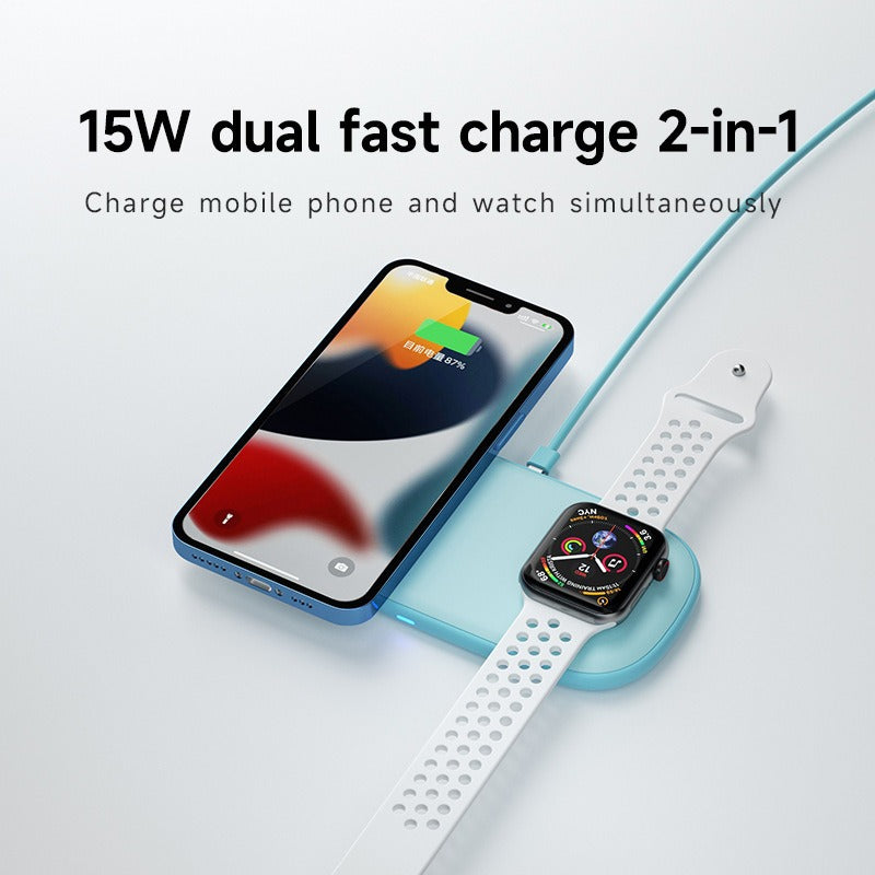2-in-1 wireless charger suitable for Apple Watch, mobile phone multifunctional wireless charging, desktop ultra-thin - Korvel