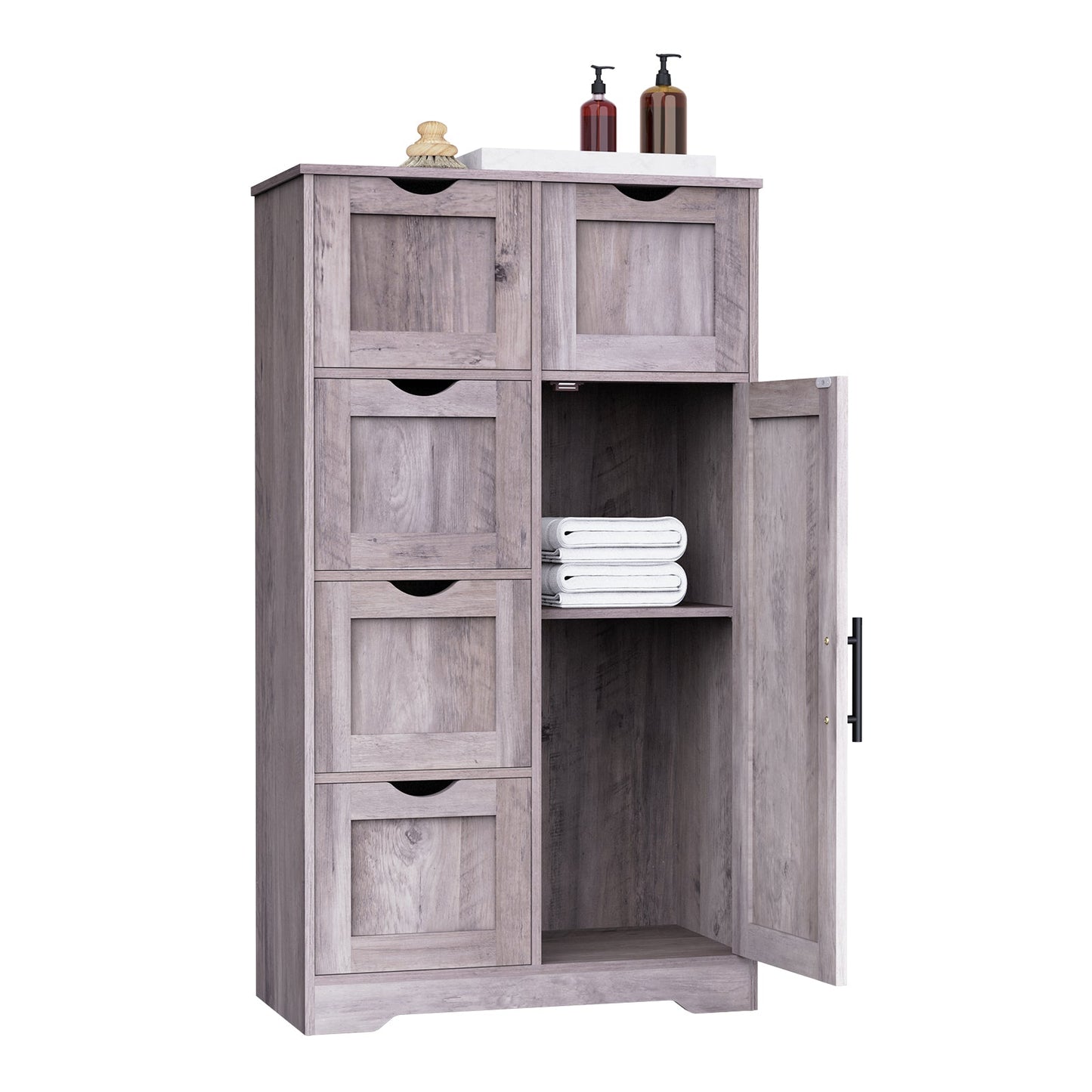 Armario de Almacenamiento de Baño Gris Elegante con 5 Cajones