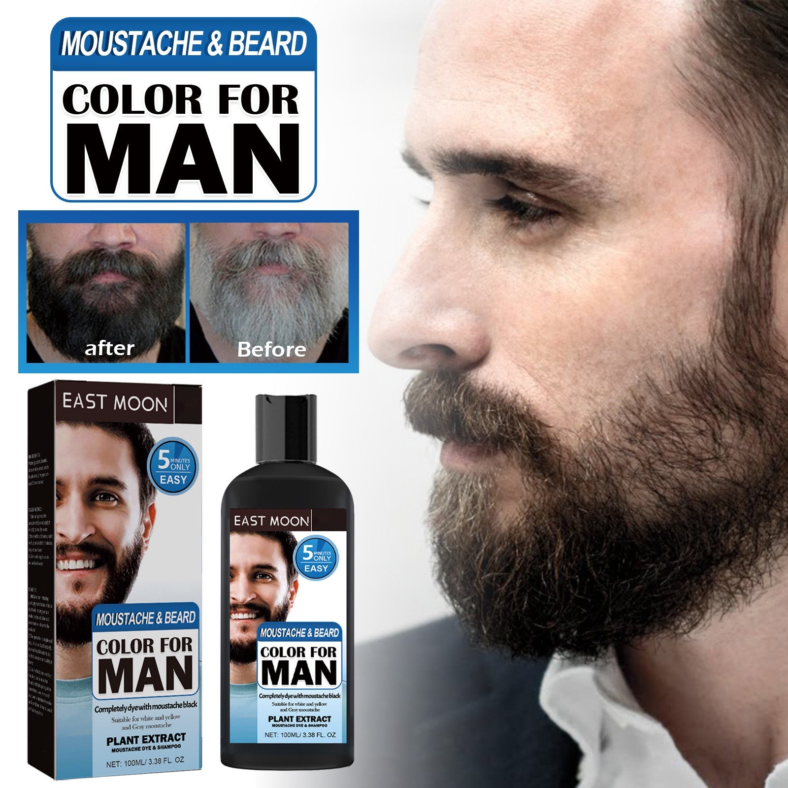 Beard Hair Dye Color Shampoo, Quick Color Black For Men's Hair And Beard Slit Drying Treatment - Korvel
