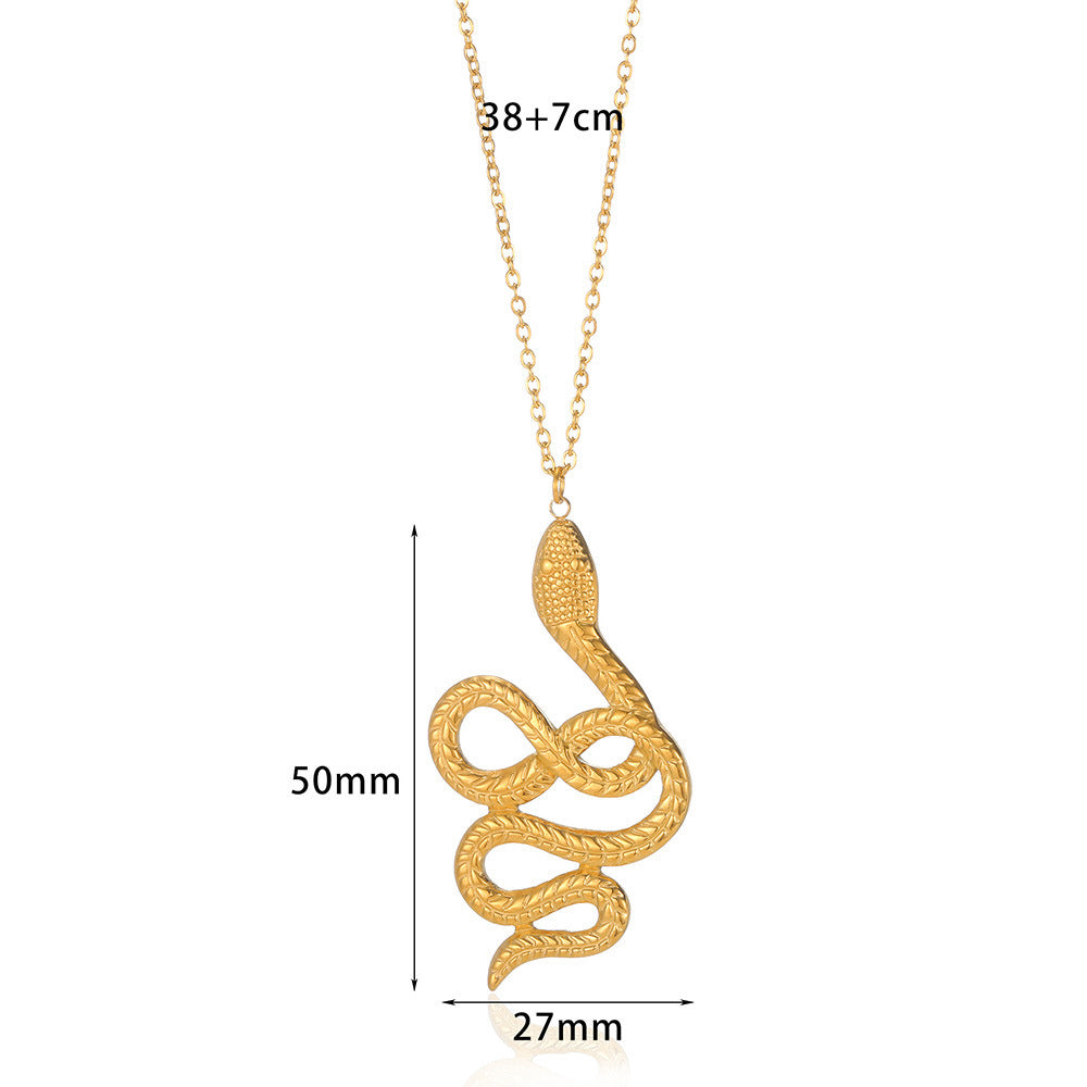 Spirit Snake Pendant Retro Style Personalized Necklace Women's Stainless Steel Gold Plated - Korvel