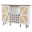 White Faux Rattan Barn Door Wine Cabinet with Wine Rack and Wine Glass Rack, Double Door Design with Removable Shelves - Korvel
