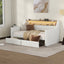 Twin Size Daybed with Drawers, Upholstered Daybed with Charging Station and LED Lights, White - Korvel