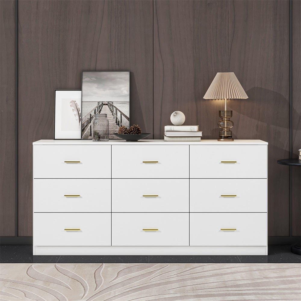 Modern White 9-Drawer Dresser for Bedroom - Ample Storage Wide Chest of Drawers, Sturdy & Safe - Korvel