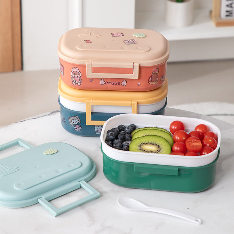 Cartoon cute portable square single layer lunch box with handle lunch box - Korvel