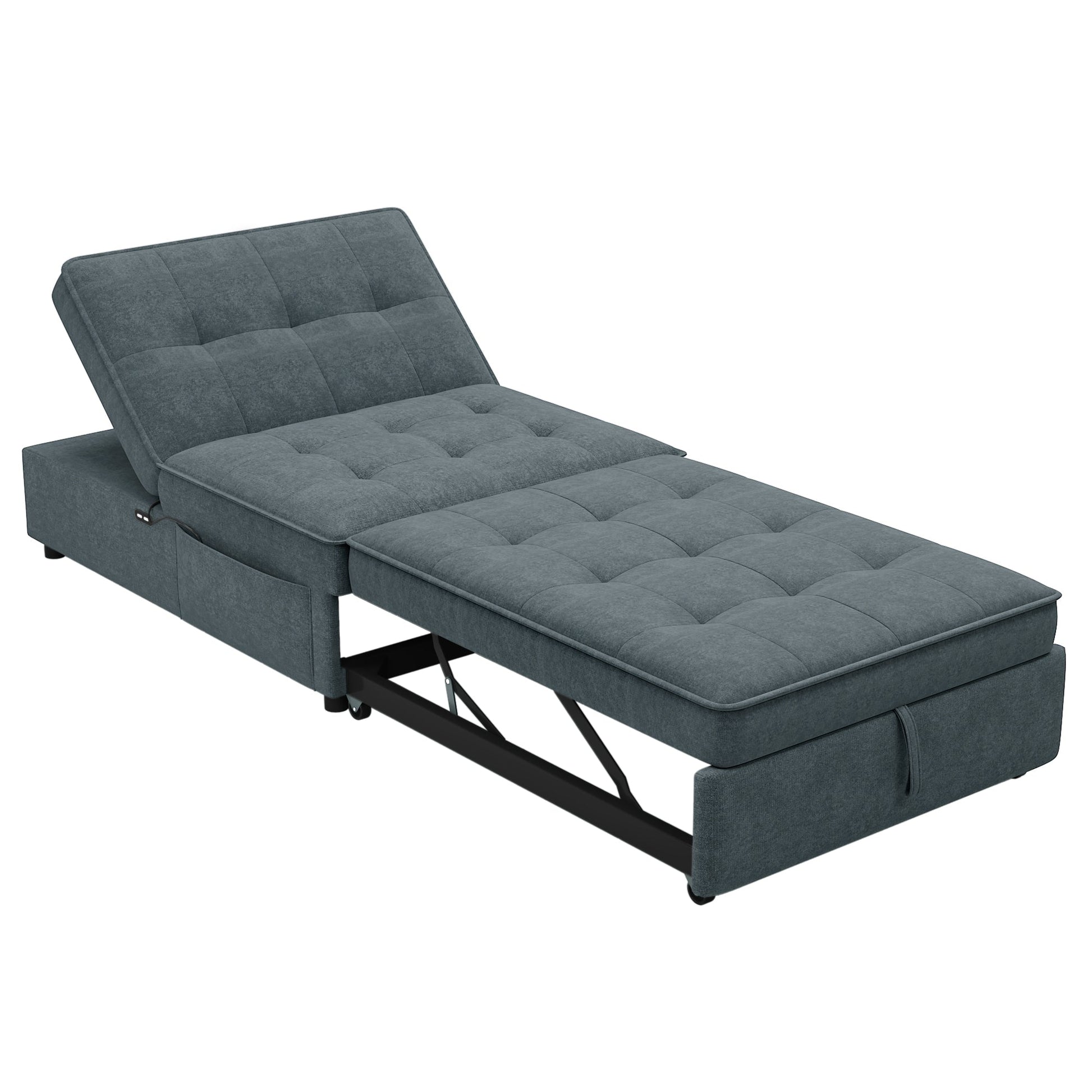 Four in one sofa bed, chair bed, multifunctional folding Ottoman bed with storage bag and USB port, dark blue - Korvel