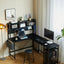 94.5 Inch Home Office Desk L shape gaming desk with LED storage Shelves METAL PANNEL and stool (BLACK) - Korvel