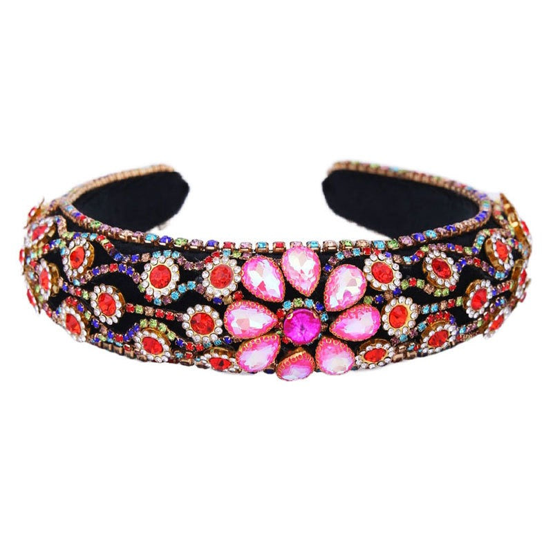 Elegant Colored Glass Diamond Flower Hoop Earrings