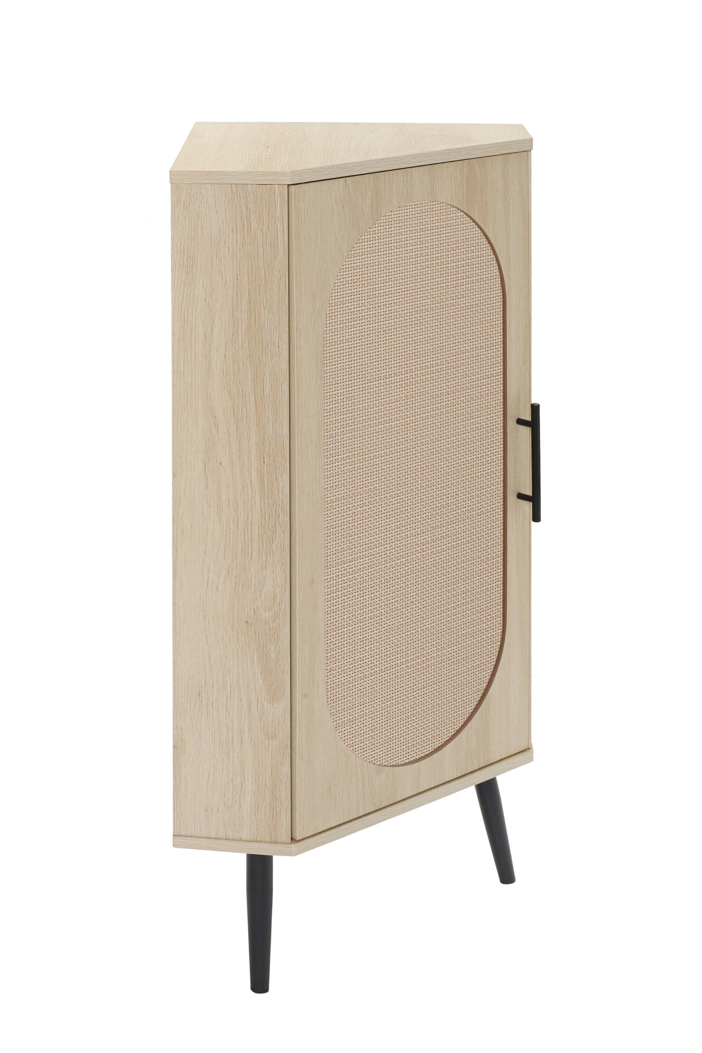 Elegant Freestanding Corner Cabinet with Rattan Doors