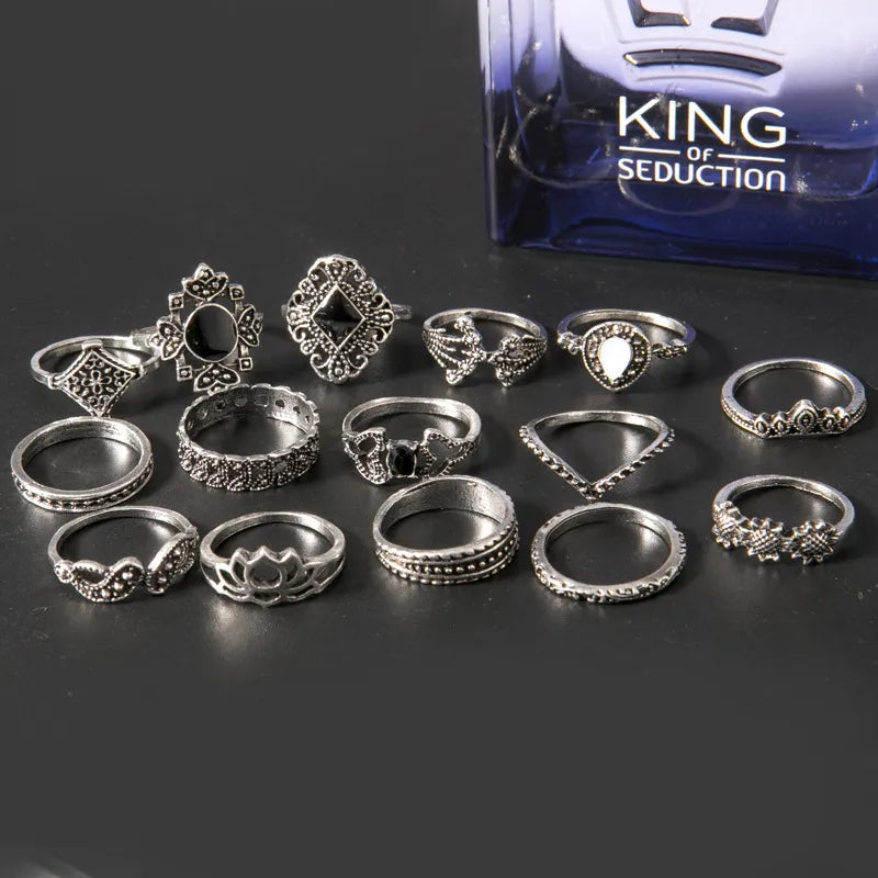 15 Piece Alloy Vintage Ring Set - Korvel