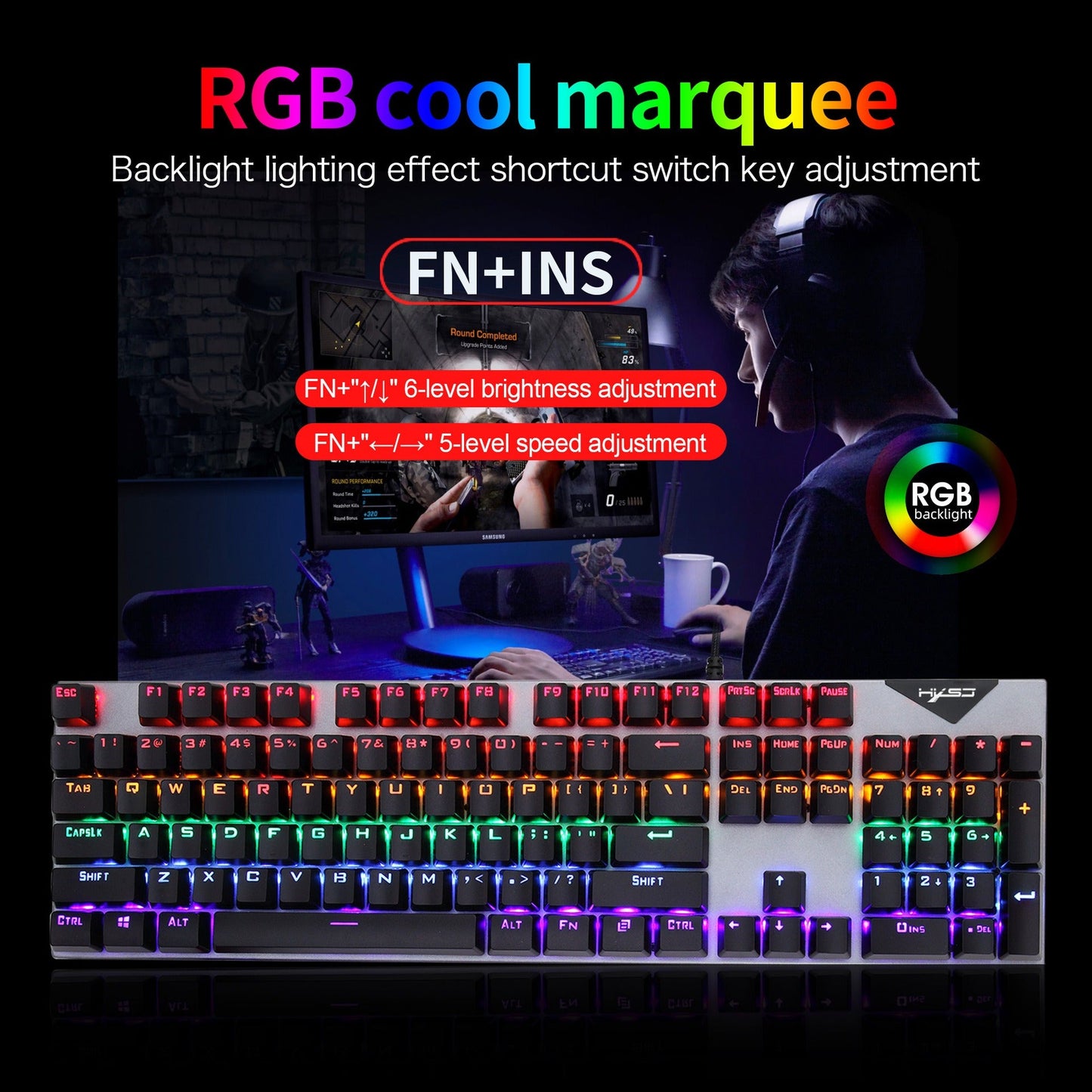 Personalized mechanical keyboard RGB luminous esports game keyboard wired blue axis full 104 key keyboard - Korvel