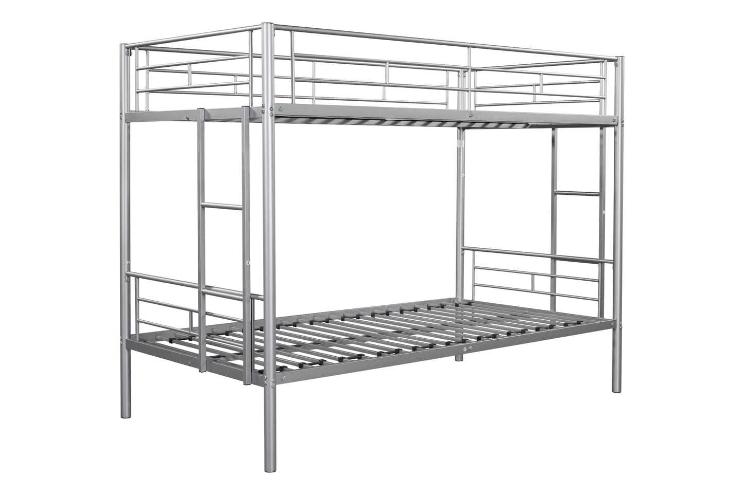 Metal bunk bed/sturdy/noise reduction/2 side ladders/safety guardrails/CPC certification/no spring box required (Silver) - Korvel