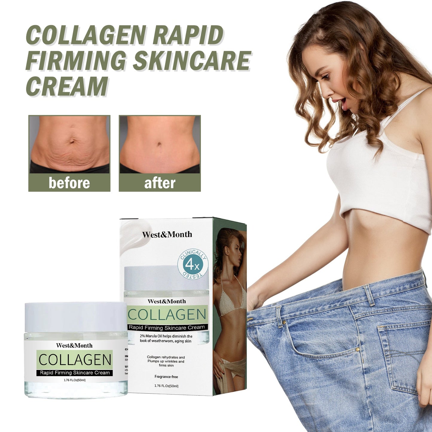 Collagen Rapid Firming Skincare Cream, Tighten Belly Body Sculpting Massage And Slimming Cream - Korvel
