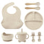 8PCS Mother and baby silicone bibs, silicone dinner plates, eight-piece set, baby food training suction cup bowl, baby divided tableware set - Korvel