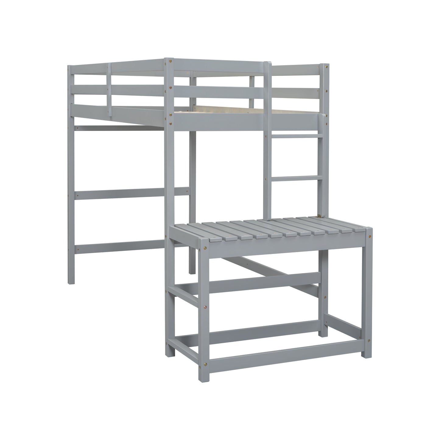 Twin High Loft Bed with Ladder landing Platform, Ladders, Guardrails,Grey - Korvel