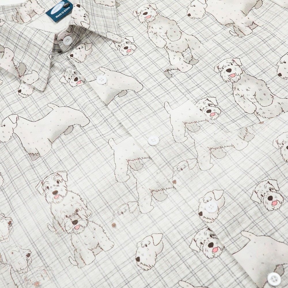Digital Full Print Cartoon Dog Plaid Short Sleeve Shirt Loose Casual Turn-Down Collar Summer Shirt for Men - Korvel