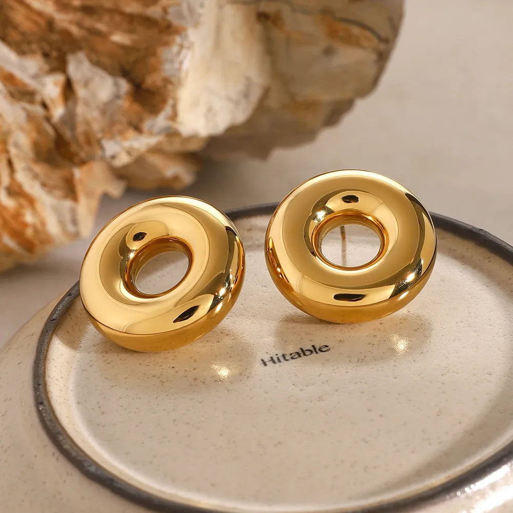 Stainless Steel Cutout Round Shape Earrings - Korvel