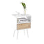 Table d'appoint en rotin blanc de 15,75" avec tiroir et pieds en bois massif