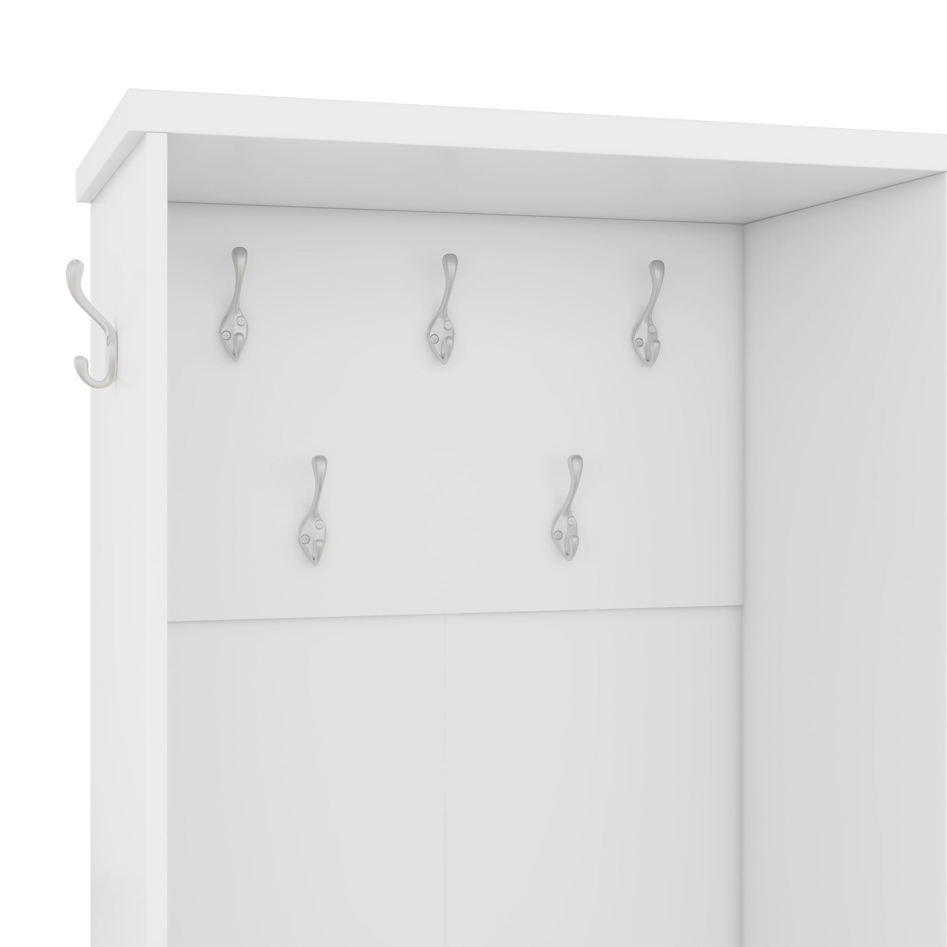 Multi-functional Hall Tree with Storage Shelves Drawers Cabinet Elegant Hallway Shoe Cabinet with Bench Modern Coat Rack White - Korvel