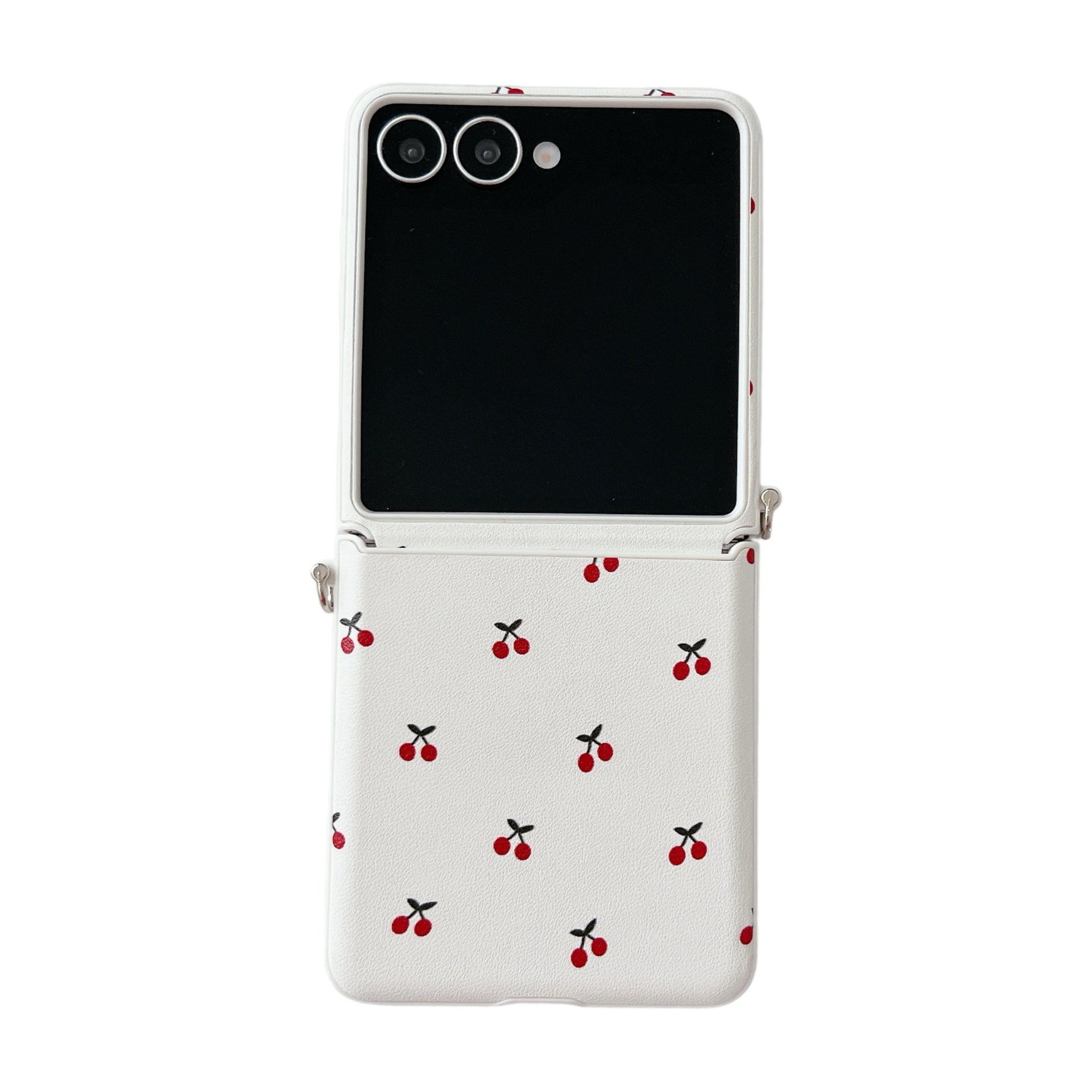 White Background Korean Style Cherry Phone Case for Samsung Z Flip 7/5/6/4 Foldable Protective Shell Compatible with Oppo and Huawei - Korvel