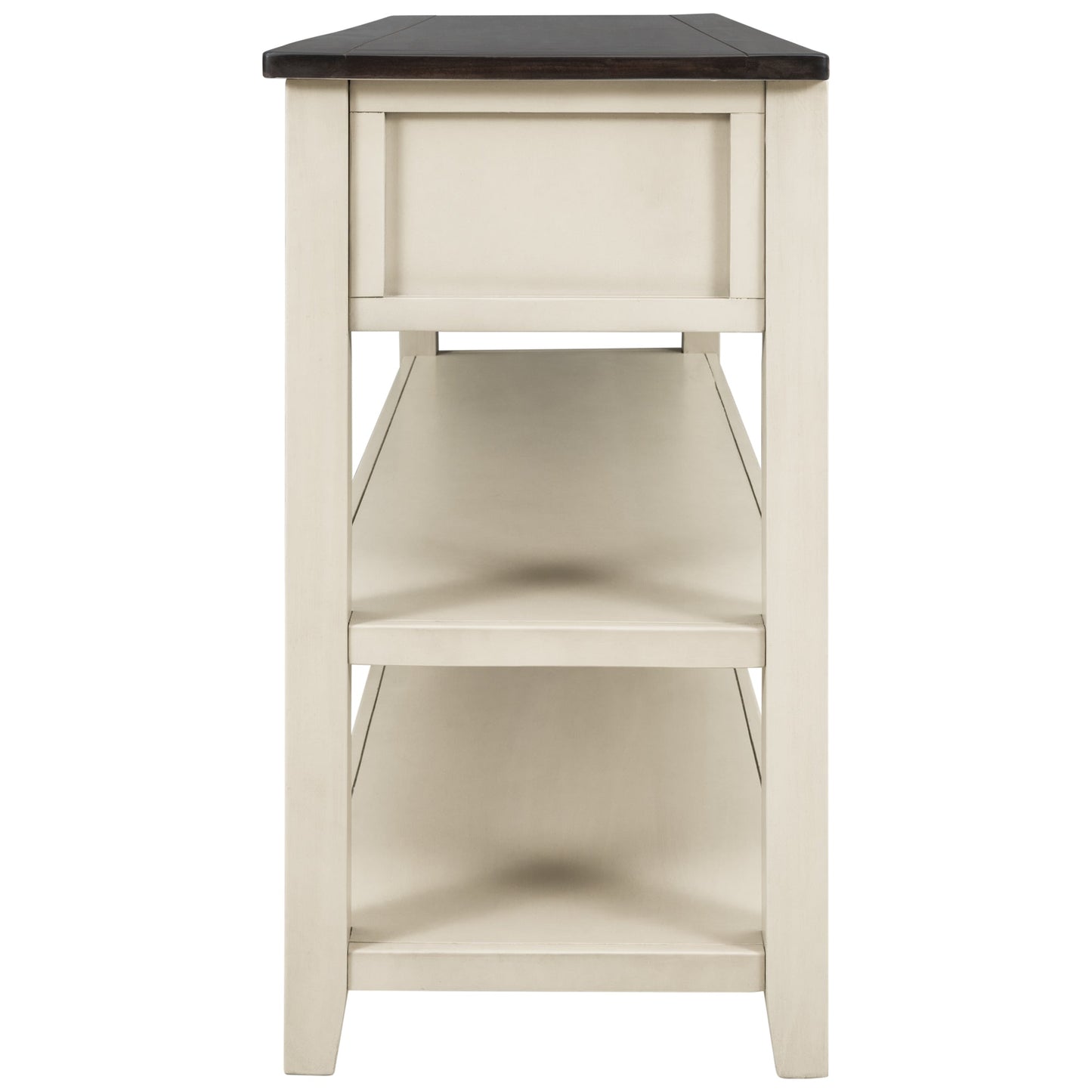 Table Console Rétro avec Étagères Ouvertes - Espresso et Beige