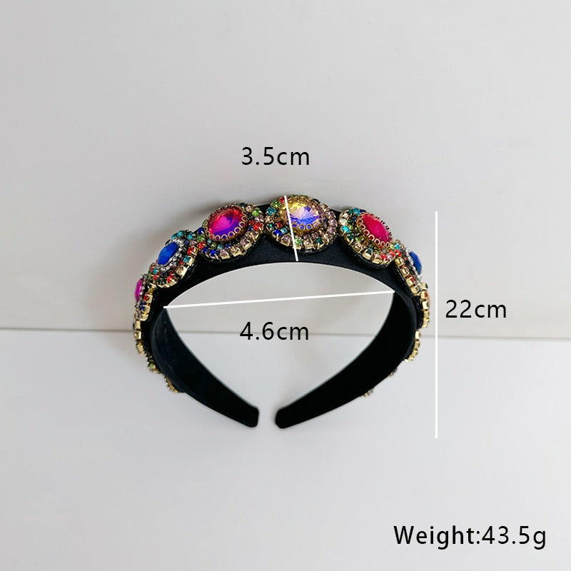 Fashionable glass inlaid diamond wide edge sponge hair hoop - Korvel