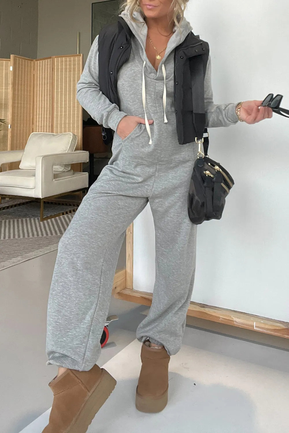 Full Size Drawstring Long Sleeve Jumpsuit - Korvel