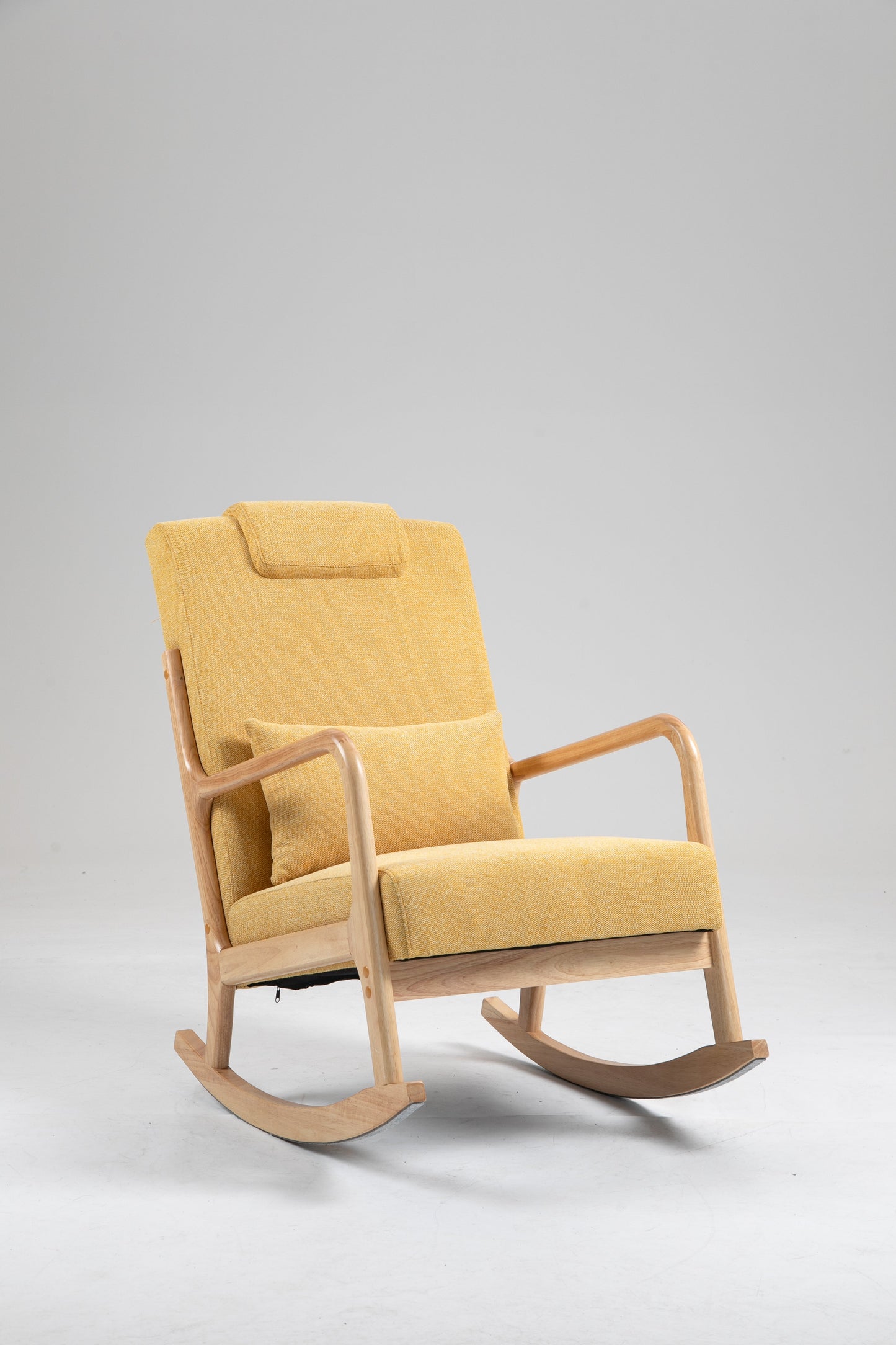 Rocking Chair Upholstered Fabric Rocking Armchair Indoor with High Backrest Glider Chairs and Lumbar Pillow for Living Room - Korvel