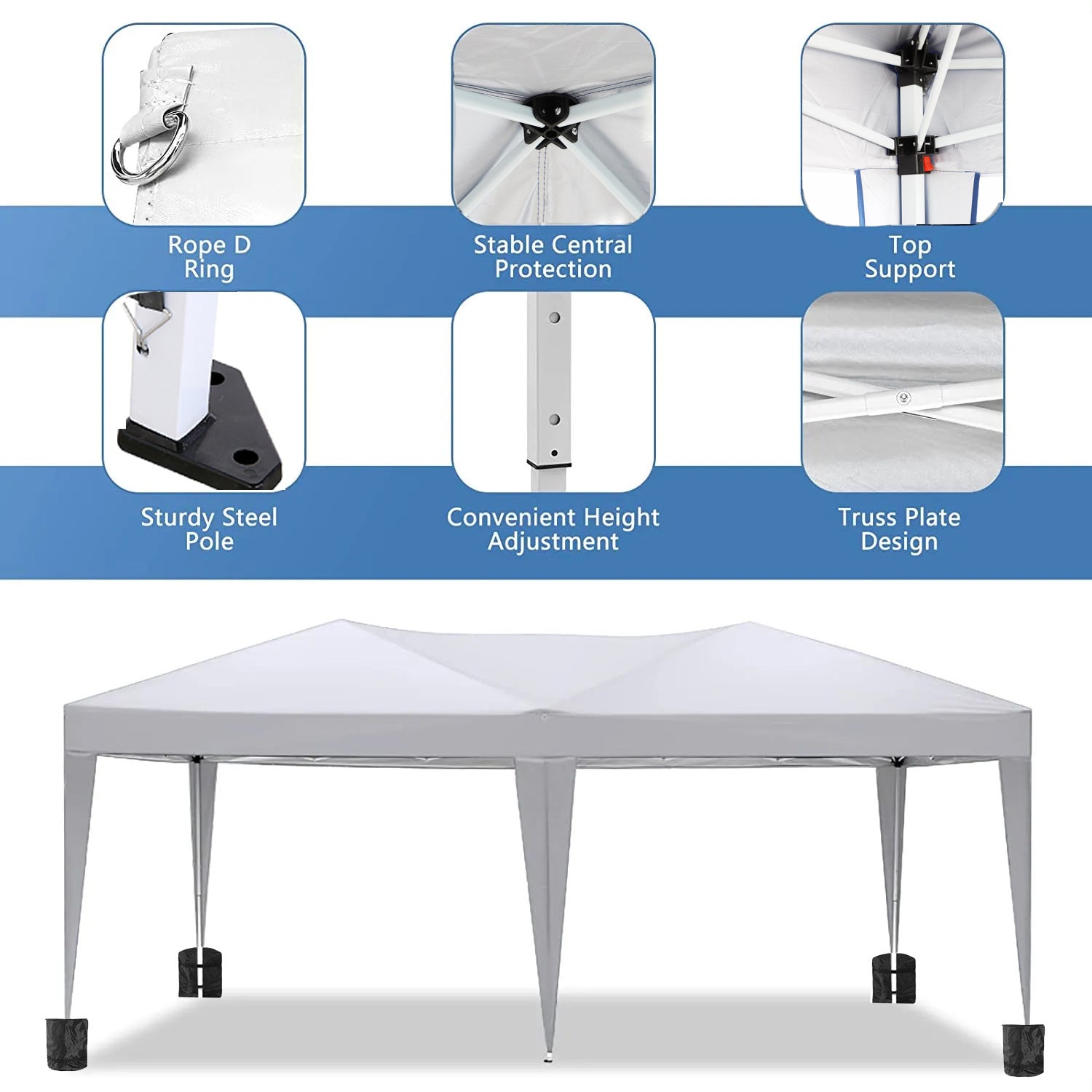 10'x20 'folding canopy with 6 detachable side walls outdoor activity shelters UPF 50+terrace portable tent (white) - Korvel