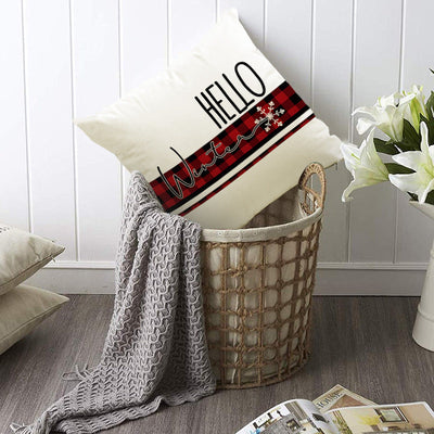 Christmas Pillowcase Linen Red Black Checkered Letter Printed Pillow Cover Holiday Living Room Decoration - Korvel