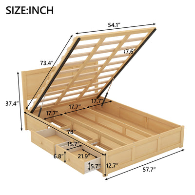 Full Size Wood Platform Bed with Underneath Storage