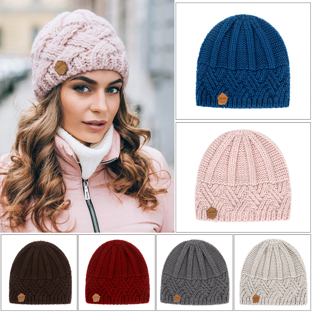 European and American retro style diamond grid coarse needle knitted hat for men and women, fashionable autumn and winter knitted hat - Korvel