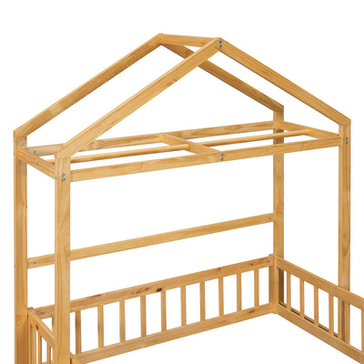 Wooden Full Size Children's Bed with Detachable Headboard and Integrated Clothes Drying Rack, Natural - Korvel