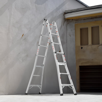 17ft Multi-Position Foldable Aluminum Ladder, A-Frame and Straight Ladder, ANSI 250lbs - Korvel