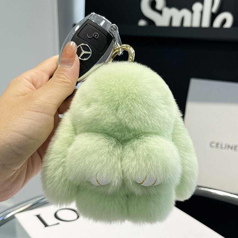 Cute Rex Rabbit Fur Doll Bunny Car Keychain Pendant Mini Bag Plush Dead Ornament Rabbit - Korvel