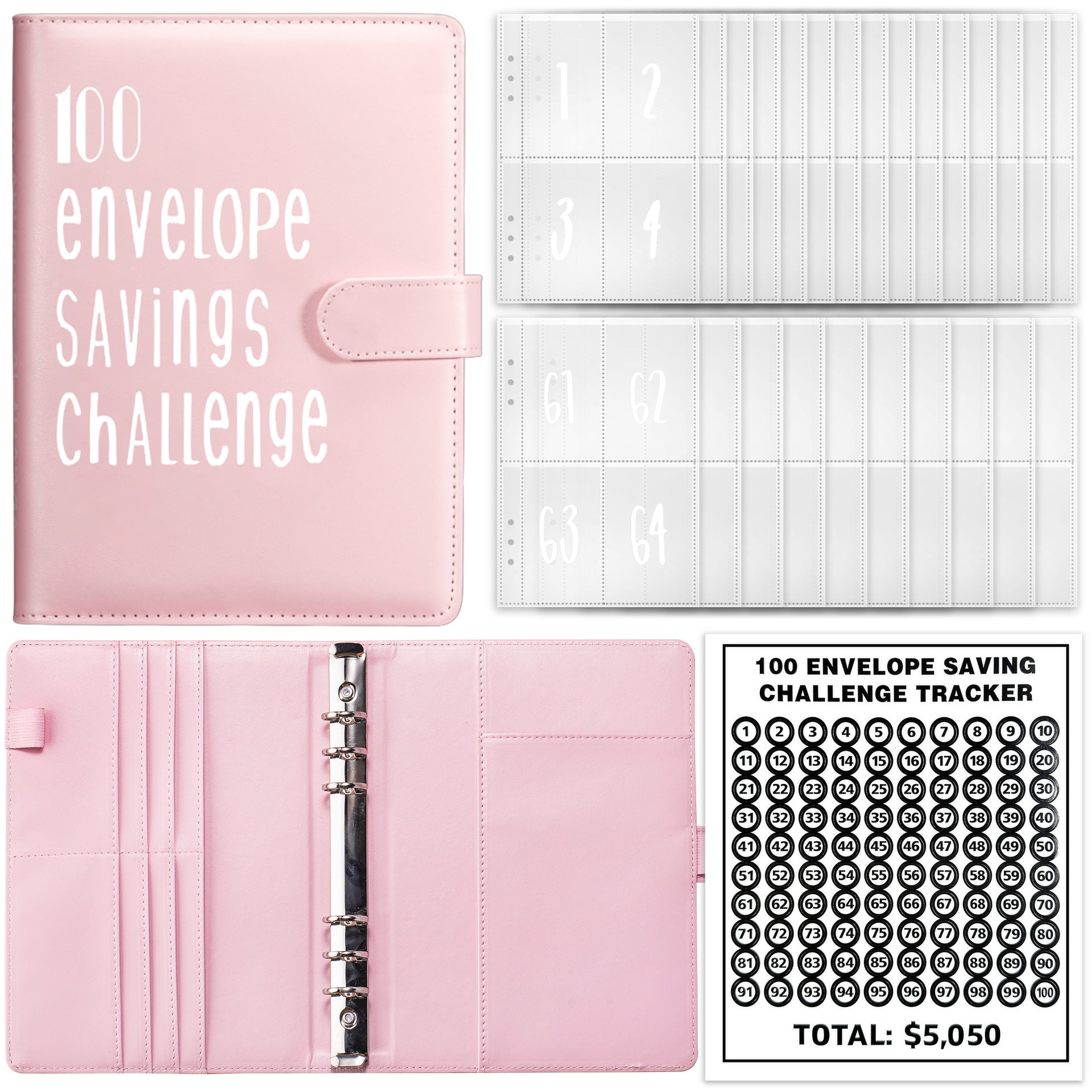 100 Day Challenge Loose leaf Notebook Couple's Savings Notebook Money Saving Envelope Budget Savings Notebook Notepad - Korvel