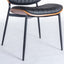 2-piece retro linen chair set with curved wooden backrest, cushioned seat, adjustable metal legs, (Black PU) - Korvel