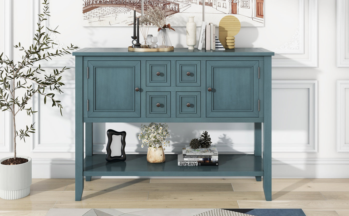 REXM Cambridge Series Retro Console Desk with Storage