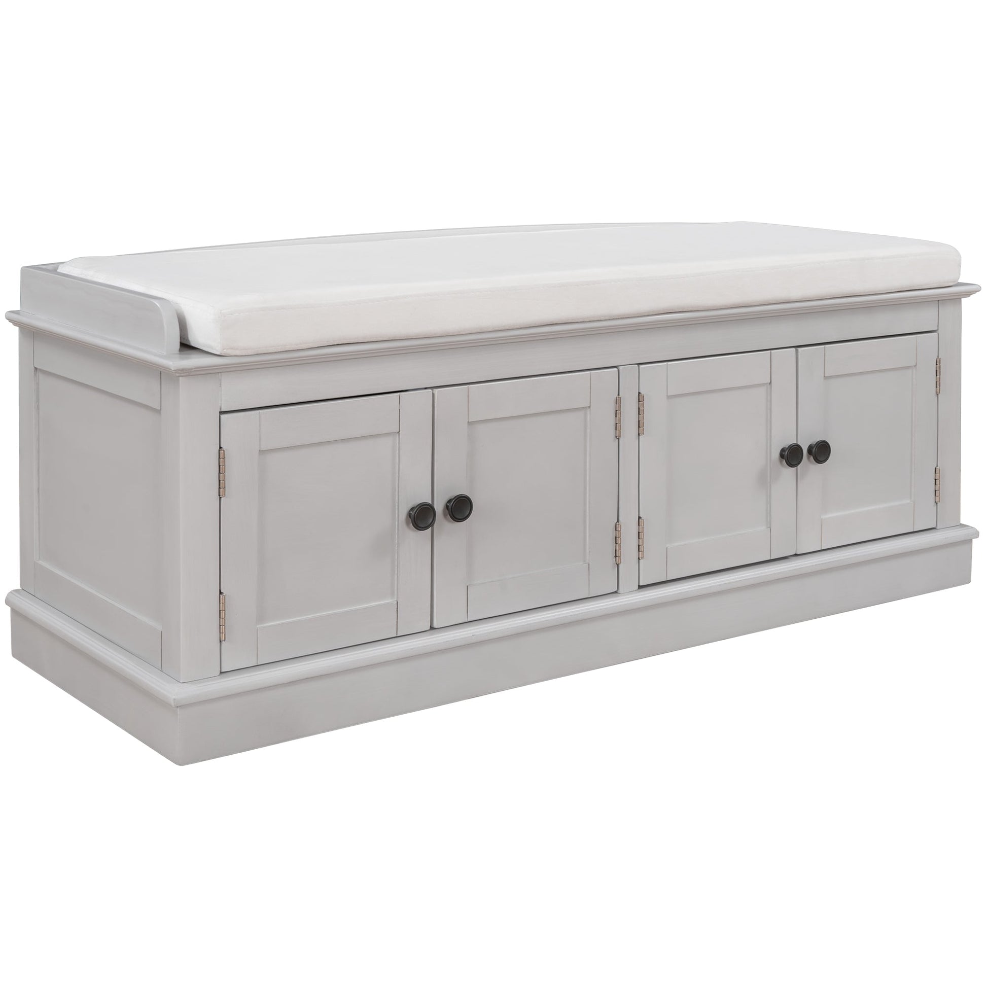 TREXM storage table with 4 doors and adjustable shelves and detachable cushioned shoe stand(Gray Wash) - Korvel