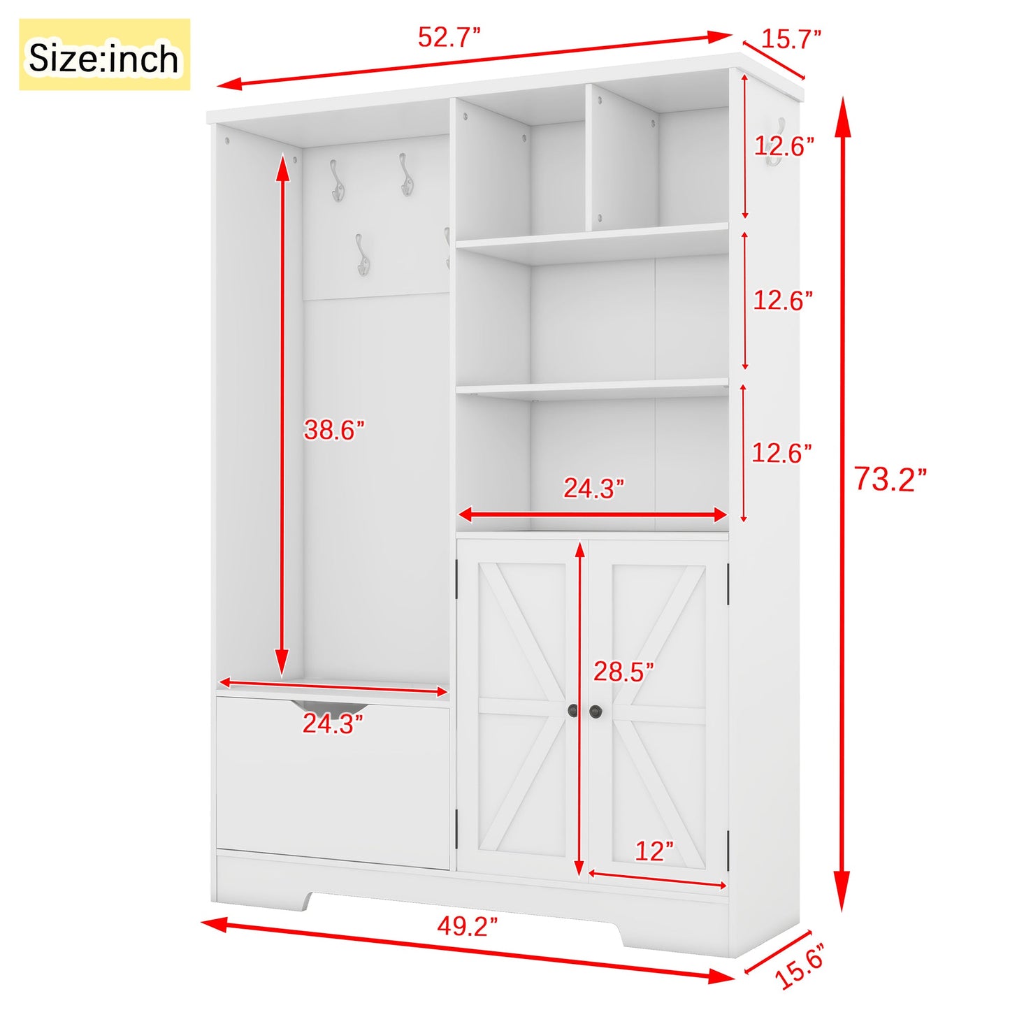 Multi-functional Hall Tree with Storage Shelves Drawers Cabinet Elegant Hallway Shoe Cabinet with Bench Modern Coat Rack White - Korvel