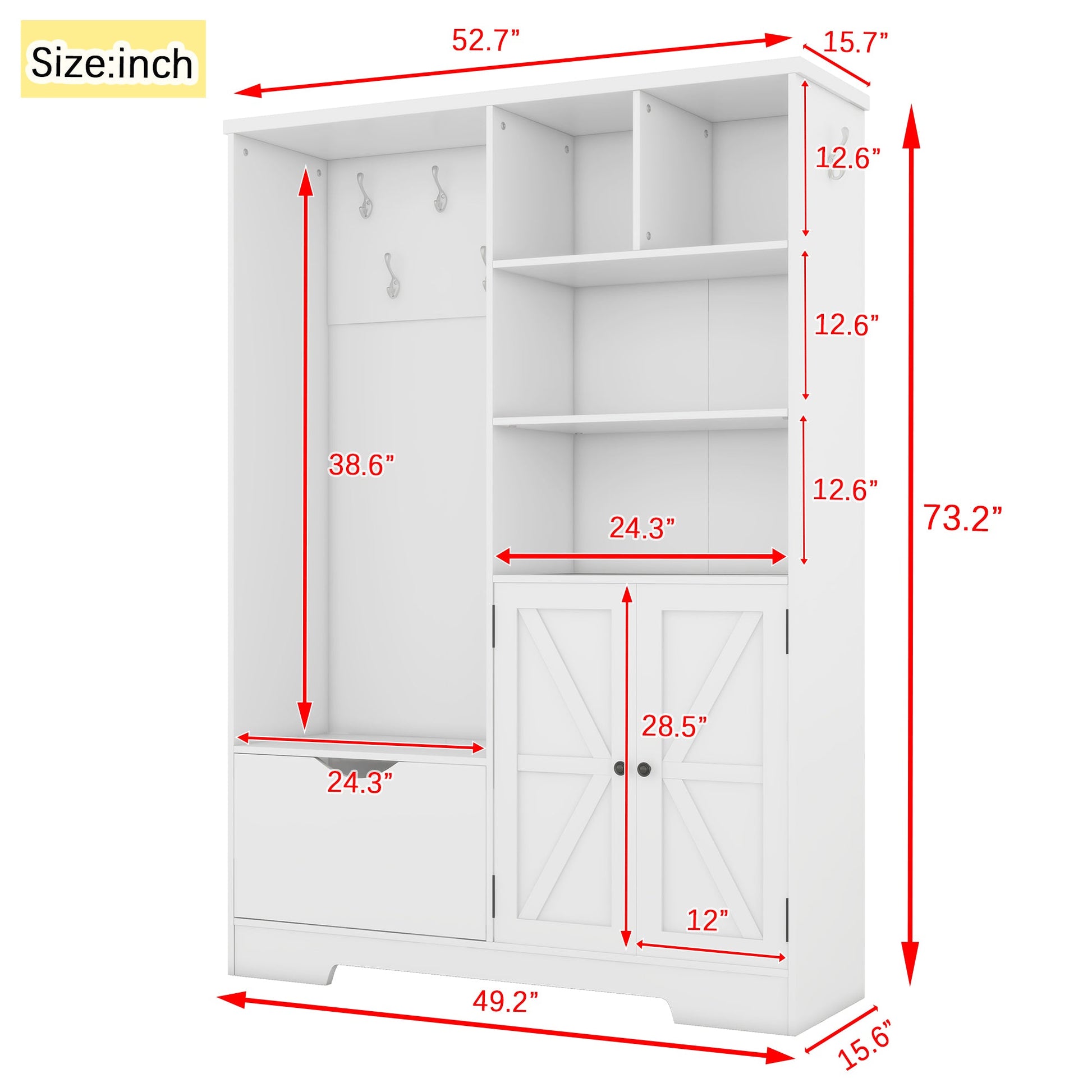 Multi-functional Hall Tree with Storage Shelves Drawers Cabinet Elegant Hallway Shoe Cabinet with Bench Modern Coat Rack White - Korvel