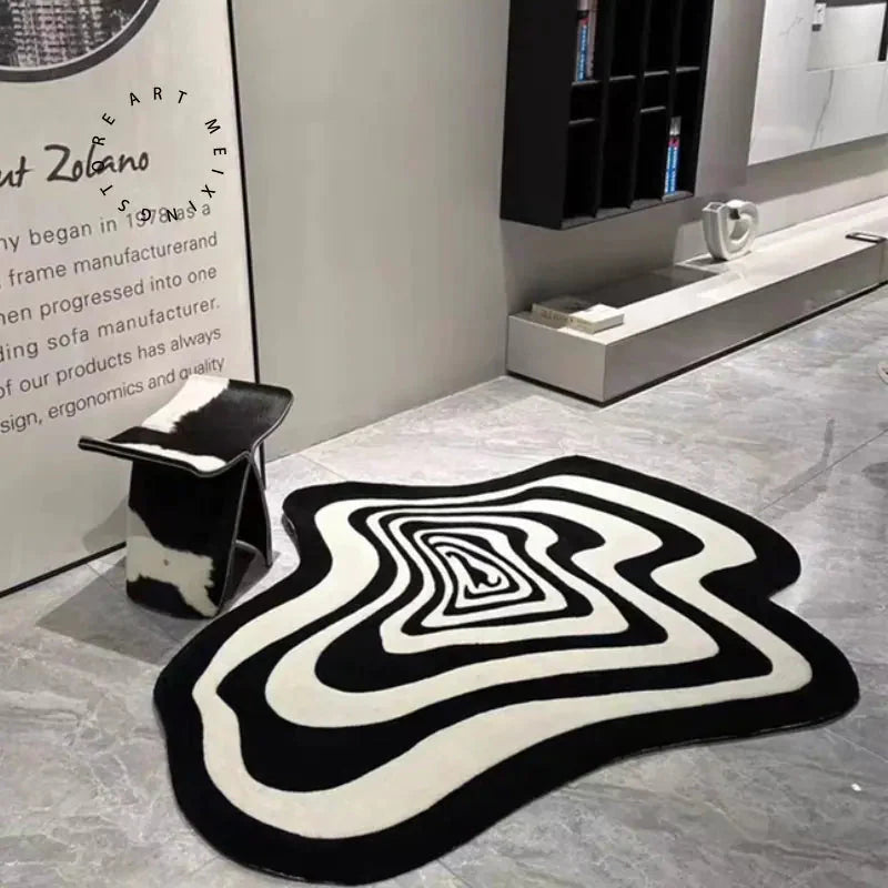 Elegante Alfombra de Sala de Estar en Blanco y Negro