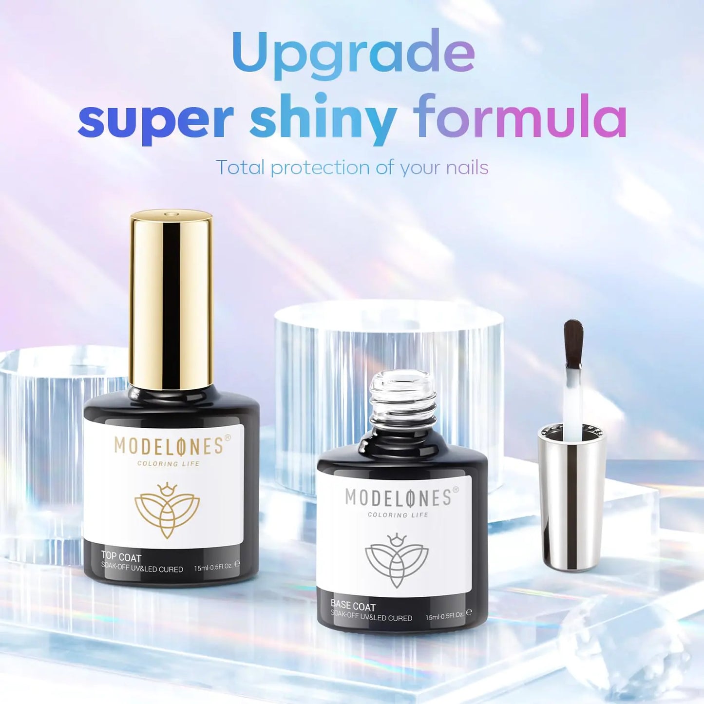 Modelones Gel Top Coat - 15 ml Premium Shine & Base Set
