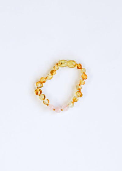 Polished Honey Baltic Amber & Rose Quartz Bracelet/Anklet