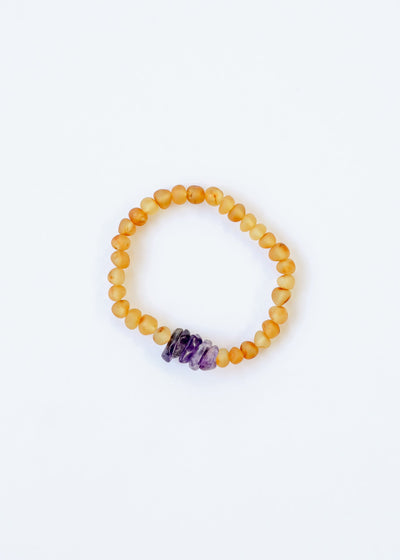 Raw Honey Baltic Amber & Amethyst Adult Bracelet