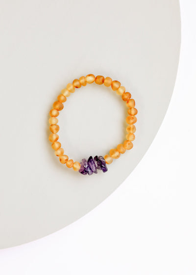 Raw Honey Baltic Amber & Amethyst Adult Bracelet