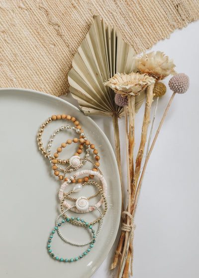 Cypress Wood & 14k Gold Filled Sun + Moon Stretch Bracelet