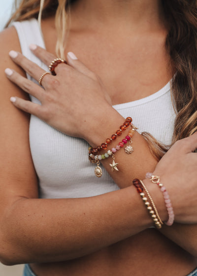 Baltic Sea Amber & 14k Gold Filled Sun + Moon Bracelets